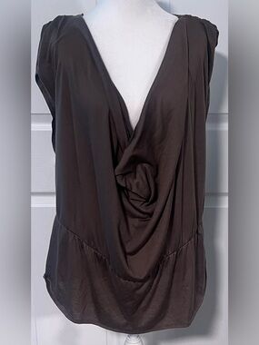 Renn Brown Cowl-Neck Drape Blouse